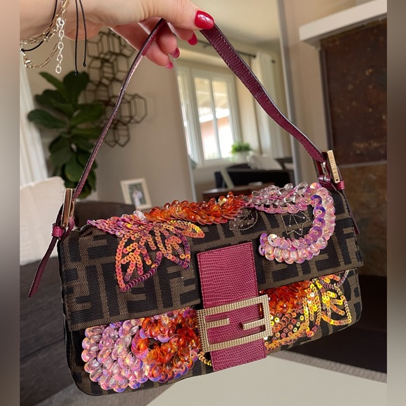 SOLD - Incredibly Rare Vintage Fendi Beaded Sequin Swirl Zucca Baguette - Picture 17 of 17
